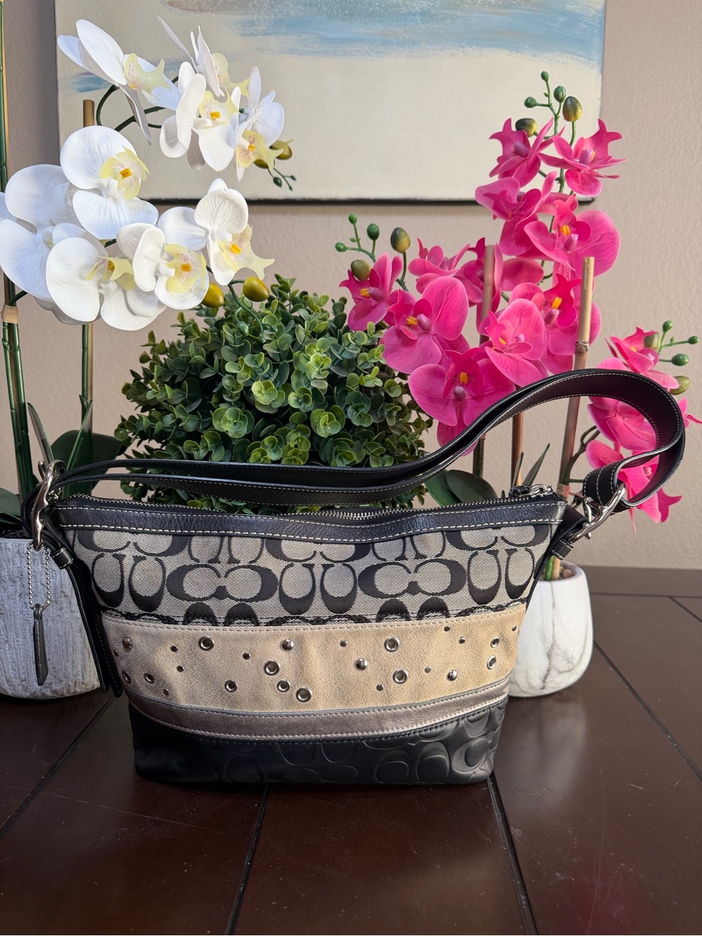 COACH Signature Jacquard Suede
Patchwork Leather bag